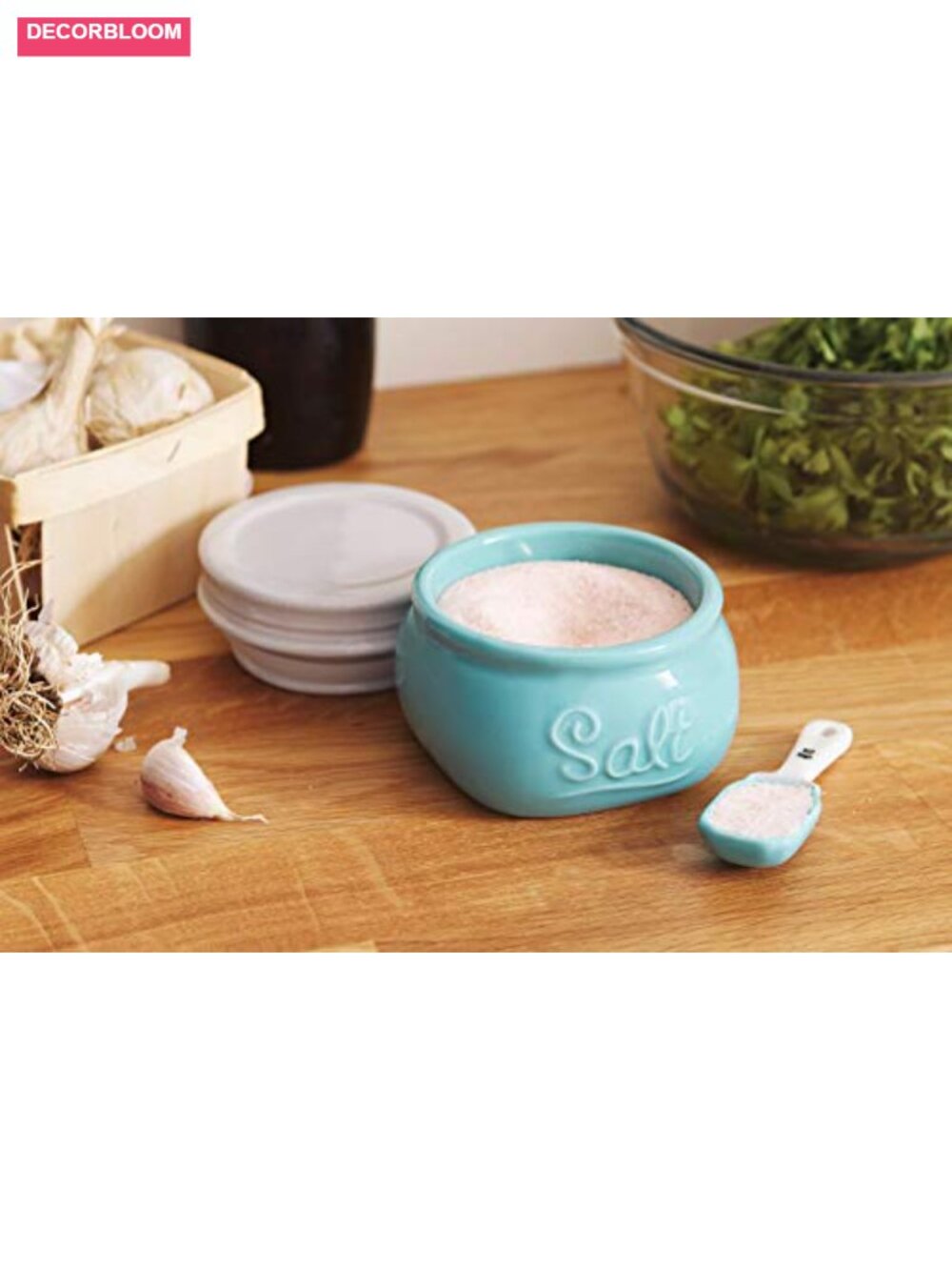 Mason Jar Salt Cellar Ceramic Kitchen Storage Jar with Lid - Picture 3 of 6
